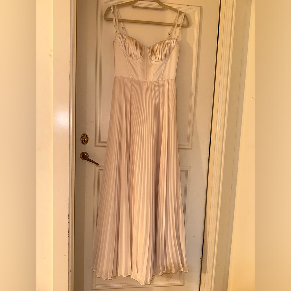 Azazie Cream Pleated Dress